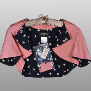 Chanel Pink Leather Cropped Bolero Jacket Lambskin Silk Lined Size 42